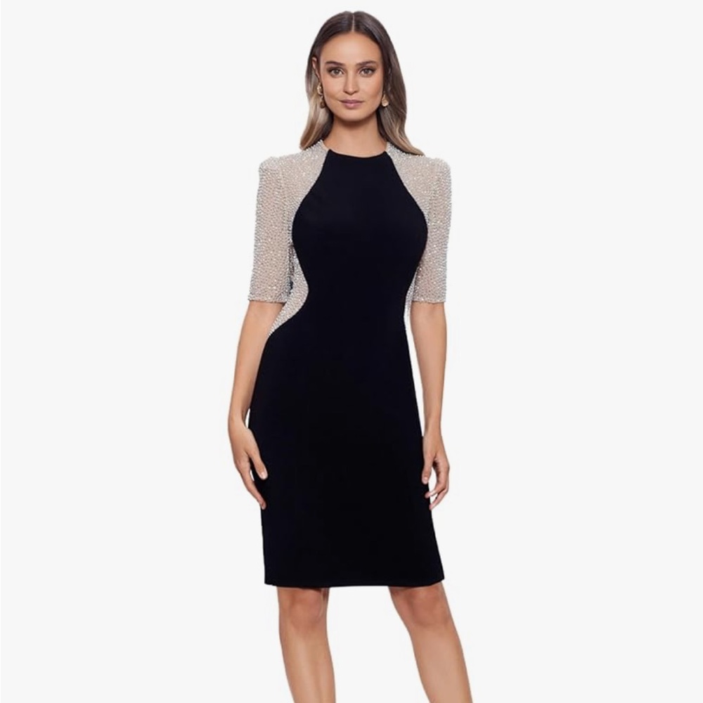 Xscape Black Dress with Silver Sleeves
